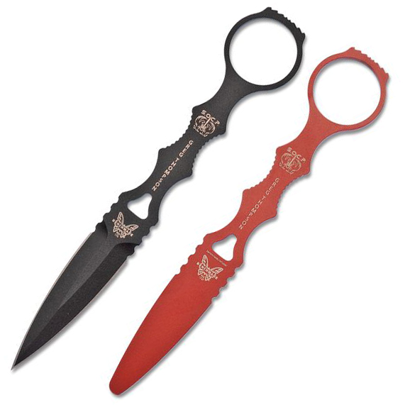 Benchmade 176BKSN-COMBO SOCP Dagger 3.22″ Black Double Edge Dagger + Red Trainer w/ Sand Sheath