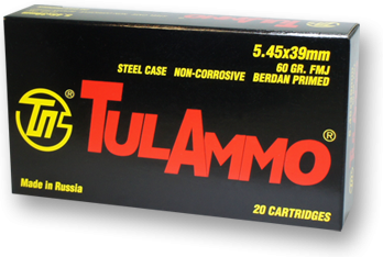 TULA 5.45X39mm AMMO 60 GRAIN FMJ STEEL CASED 20 RDS/BOX FREE SHIPPING ON $199+