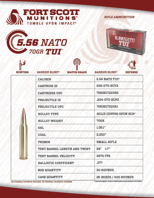 Fort Scott 5.56 NATO SCS® TUI® Solid Copper – 70GR - Image 2