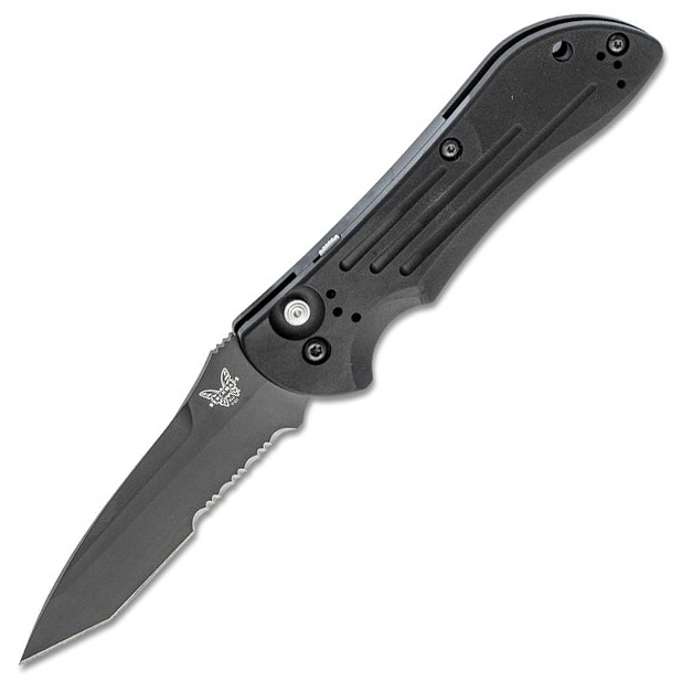 Benchmade 9101sbk Stryker Auto - Benchmade 9101SBK Stryker Auto Folding Knife 3.6″ Black Combo Tanto Blade, Aluminum Handles