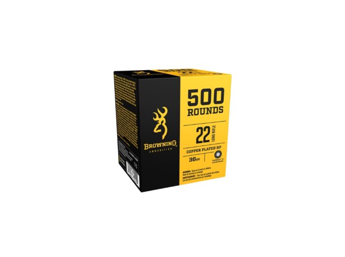 Browning Ammo - Browning .22 Long Rifle 36 Grain Copper Plated Hollow Point – 500 Rounds (Box) B19422000