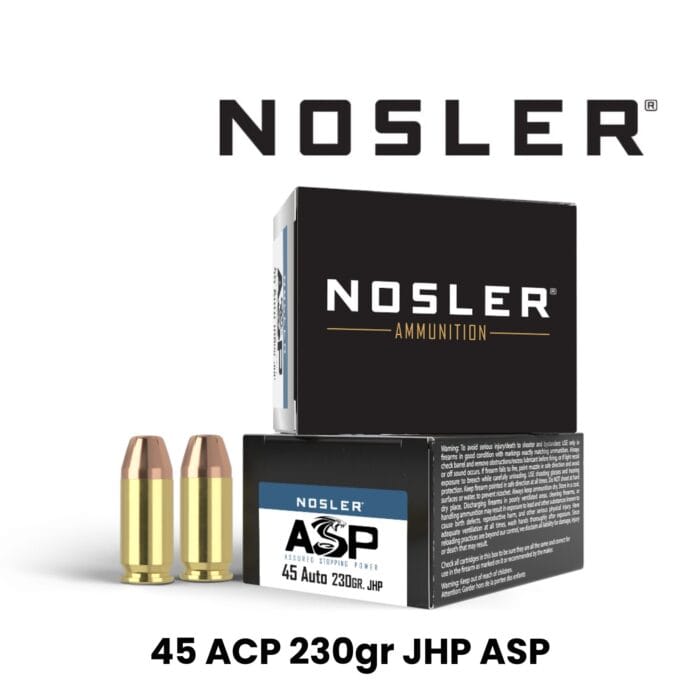 Nosler 45 ACP 230gr JHP ASP Suppresor Ready – 50 Round Box