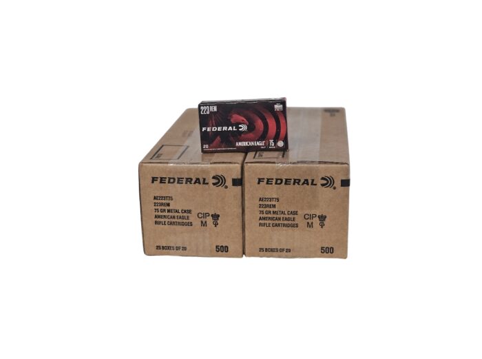 Federal American Eagle Rem - Federal American Eagle .223 Rem 75 Grain Total Metal Jacket – 1,000 Rounds (2 CASES) AE223T75