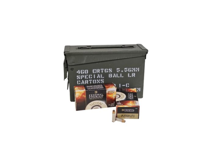 Federal Law 38 Special - Federal Law Enforcement .38 Special +P+ 147 Grain Hydra-Shok JHP – 195 Rounds (4 boxes in Ammo Can) 
