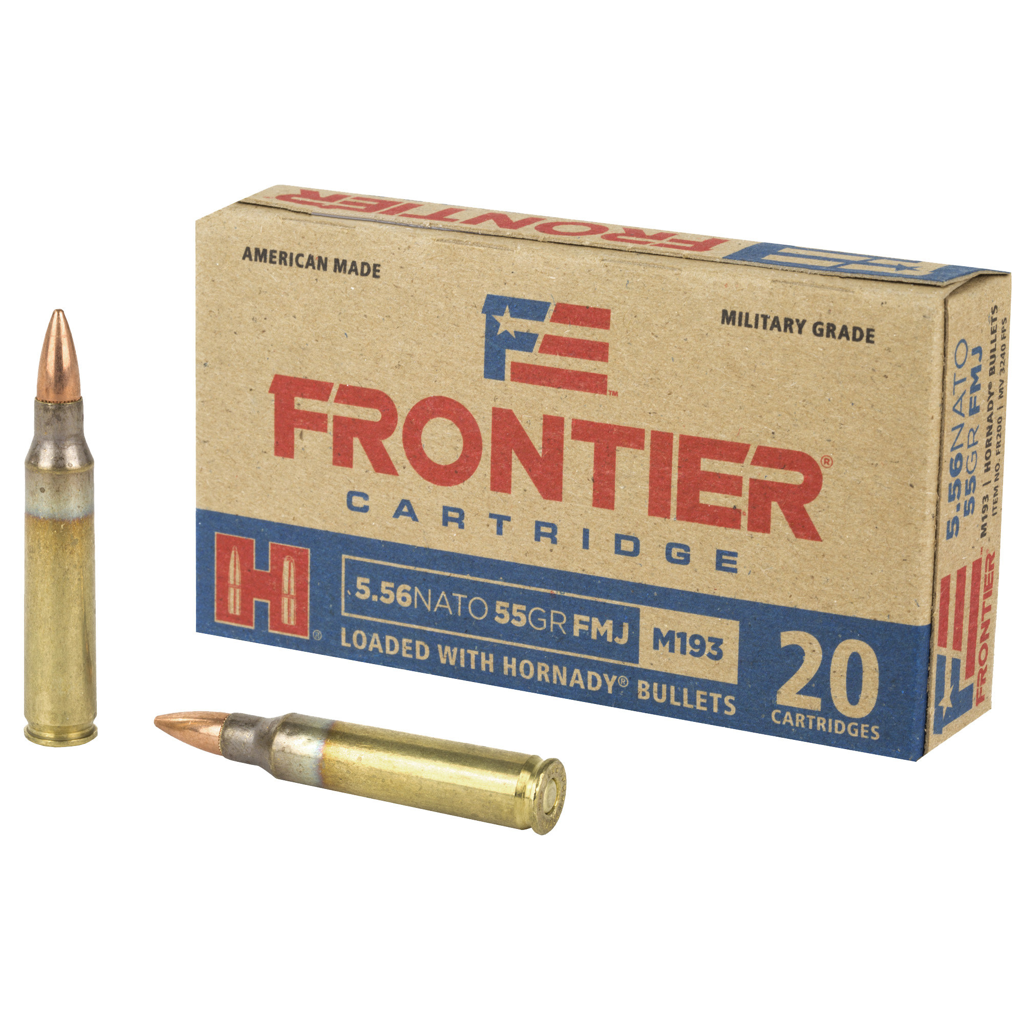 Hornady Frontier NATO 55gr - Hornady Frontier 5.56 NATO 55gr FMJ (M193) – Box of 20