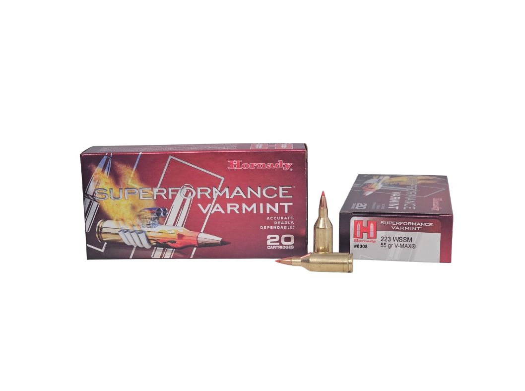 Hornady Superformance 55gr - Hornady Superformance Varmint .223 WSSM 55 Grain V-MAX – 20 Rounds (Box) 8308