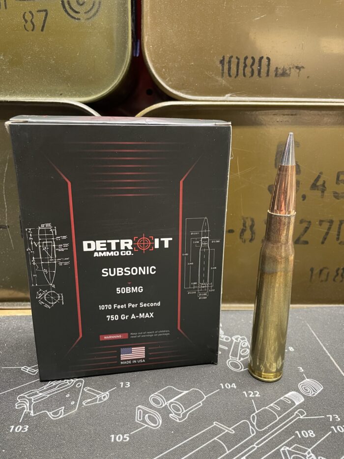 Subsonic Bmg Detroit Ammo - Subsonic .50 BMG Detroit Ammo Co. Rifle Ammo 750 Gr – 1 Round