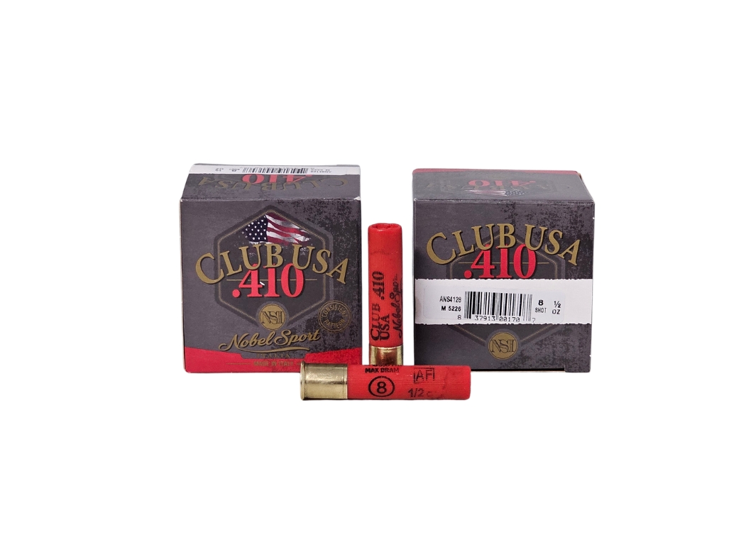 Nobelsport Club USA Bore - NobelSport Club USA .410 Bore 2.5″ 1/2oz. #8 Shot 1240FPS – 25 Rounds (Box) ANS4128