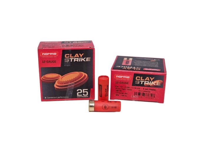 Norma Claystrike 12 Gauge 25 Rounds 8 - Norma CLAYSTRIKE 12 Gauge 2.75″ 1 1/8oz #8 Shot – 25 Rounds (Box) [NO TAX outside Tex
