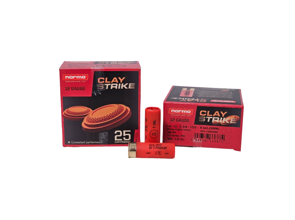 Norma Claystrike 12 Gauge 25 Rounds 8 218 - Norma CLAYSTRIKE 12 Gauge 2.75″ 1oz #8 Shot – 25 Rounds (Box) [NO TAX outside Tex