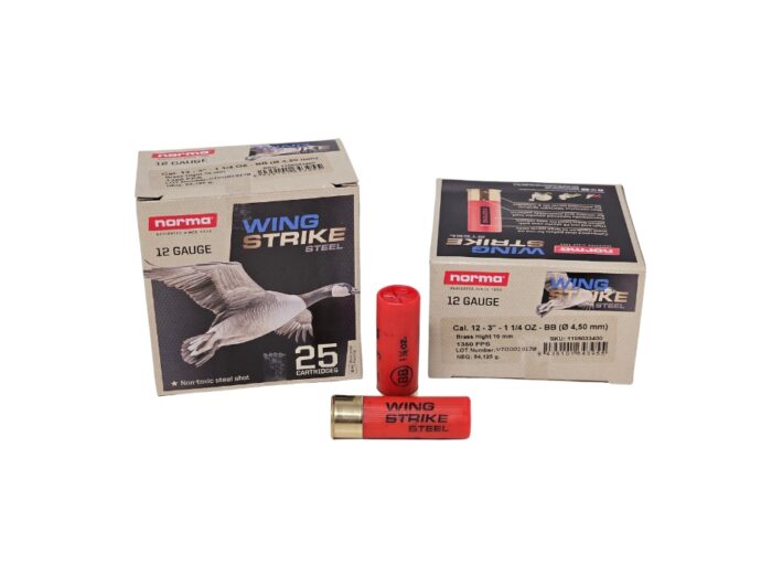 Norma Wingstrike Steel - Norma Wingstrike STEEL 12 Gauge 3″ 1 1/4 oz BB Shot 1350 FPS lead-free – 25 Rounds (Box) 1198033400