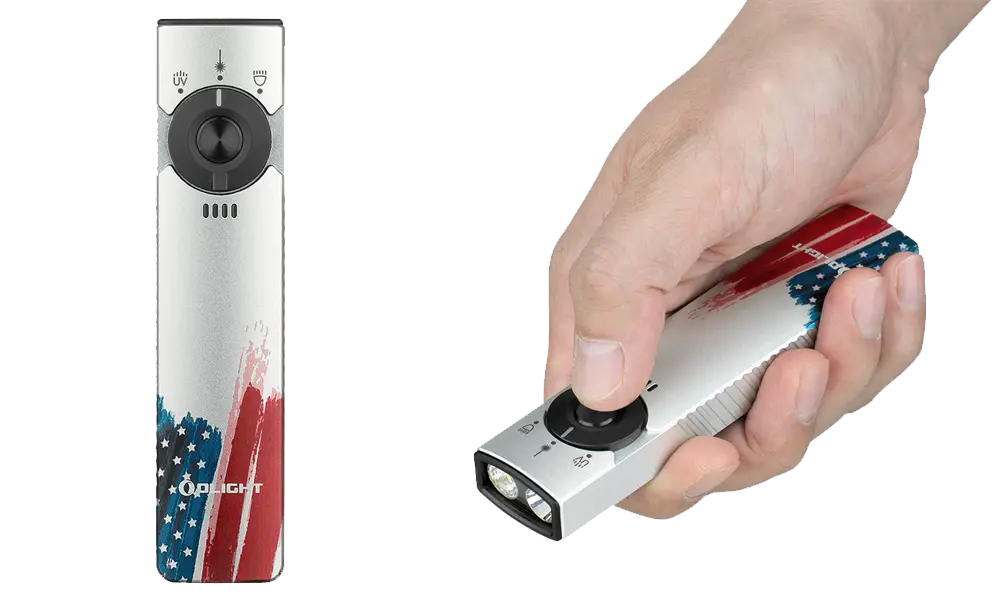 Olight Arkfeld Pro Stars - Olight Arkfeld Pro Flat EDC Flashlight with LED Light UV and Laser | 5700k-6700k | Stars & Stripes