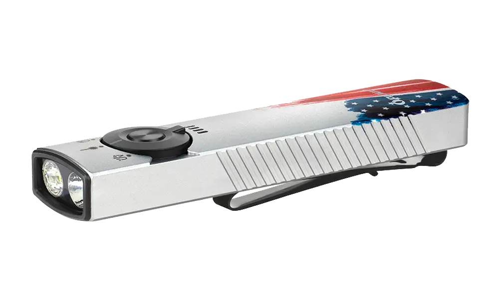 Olight Arkfeld Pro Flat EDC Flashlight with LED Light UV and Laser | 5700k-6700k | Stars & Stripes Edition