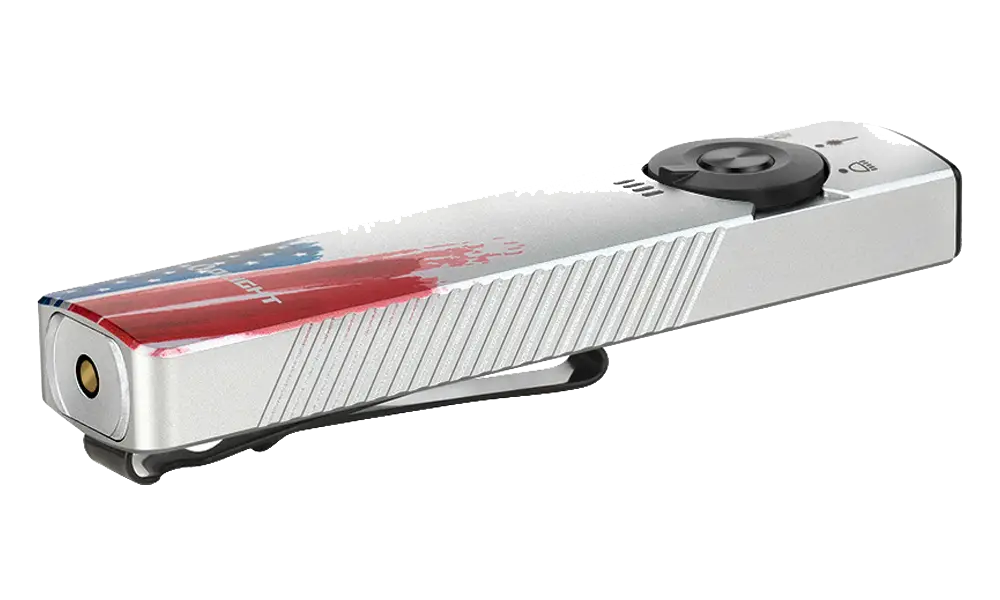 Olight Arkfeld Pro Flat EDC Flashlight with LED Light UV and Laser | 5700k-6700k | Stars & Stripes Edition