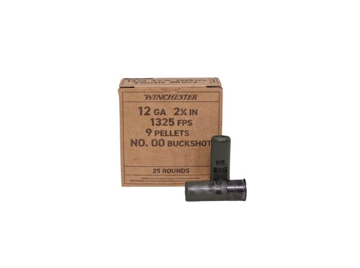 Winchester Military 12 Gauge - Winchester Military Grade 12 Gauge 2-3/4″ 9 Pellet 00-Buck 1325FPS – 25 Rounds (Box) Q1544VP