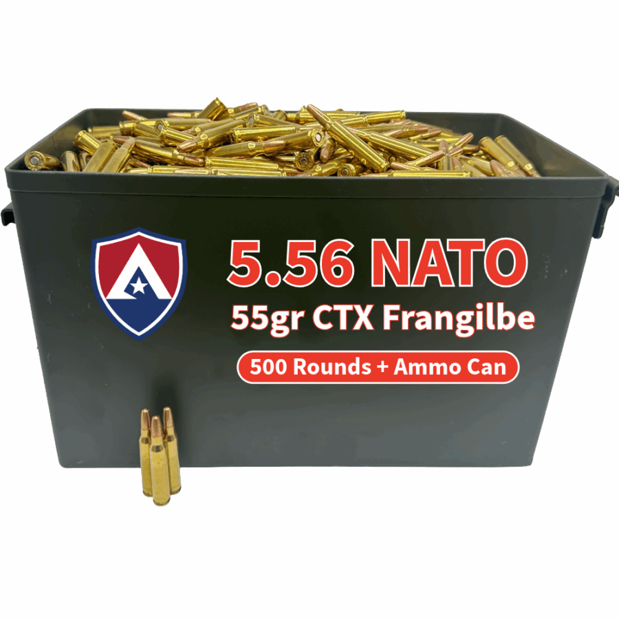 Atlanta Arms NATO 55gr - Atlanta Arms 5.56 NATO 55gr CTX Frangible – 500 Rounds + Steel Ammo Can