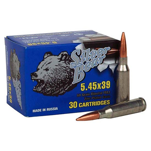Silver Bear 5.45x39mm Russian Zinc Plated 60 Grain FMJ - 30 Rounds FREE SHIPPING ON $199+