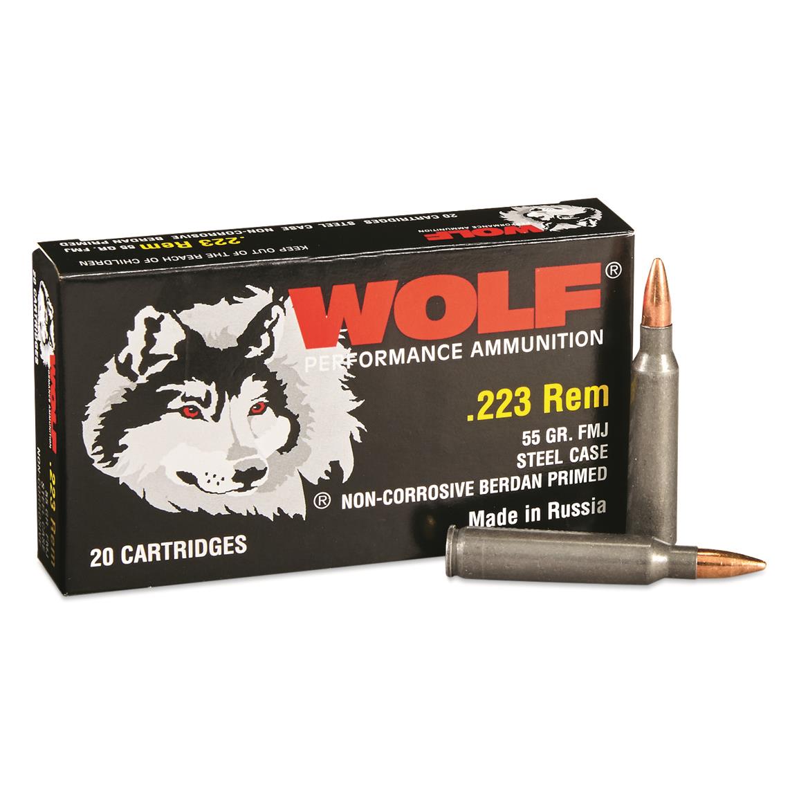 Wolf Remington Grain FMJ - Wolf, .223 Remington, 55 Grain, FMJ Ammo, 20 Rounds (NO TAX OUTSIDE OH) FREE SHIPPING ON $199+