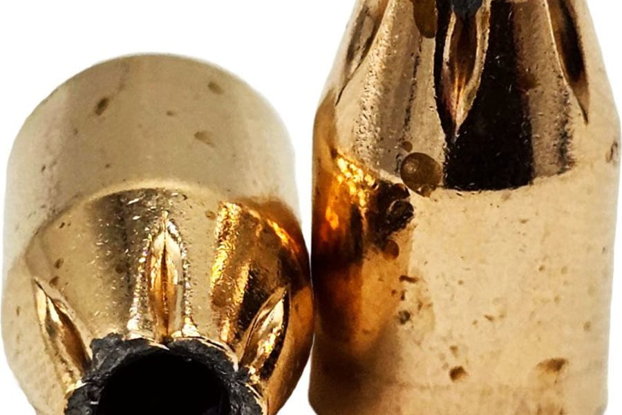 Jacketed hollow point bullet showing the expansion cavity in the nose